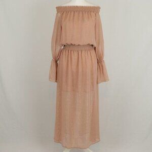 Show Me Your MuMu Wanda Women's Small Mauve Gold Off The Shoulder Maxi Dress